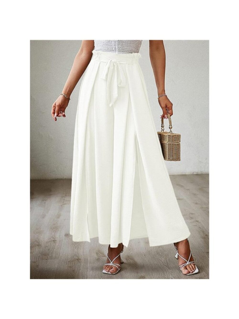 Tied Slit Wide Leg Pants